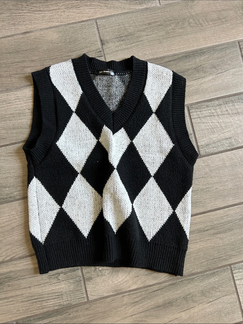Black & White Argyle V-Neck Sweater Vest